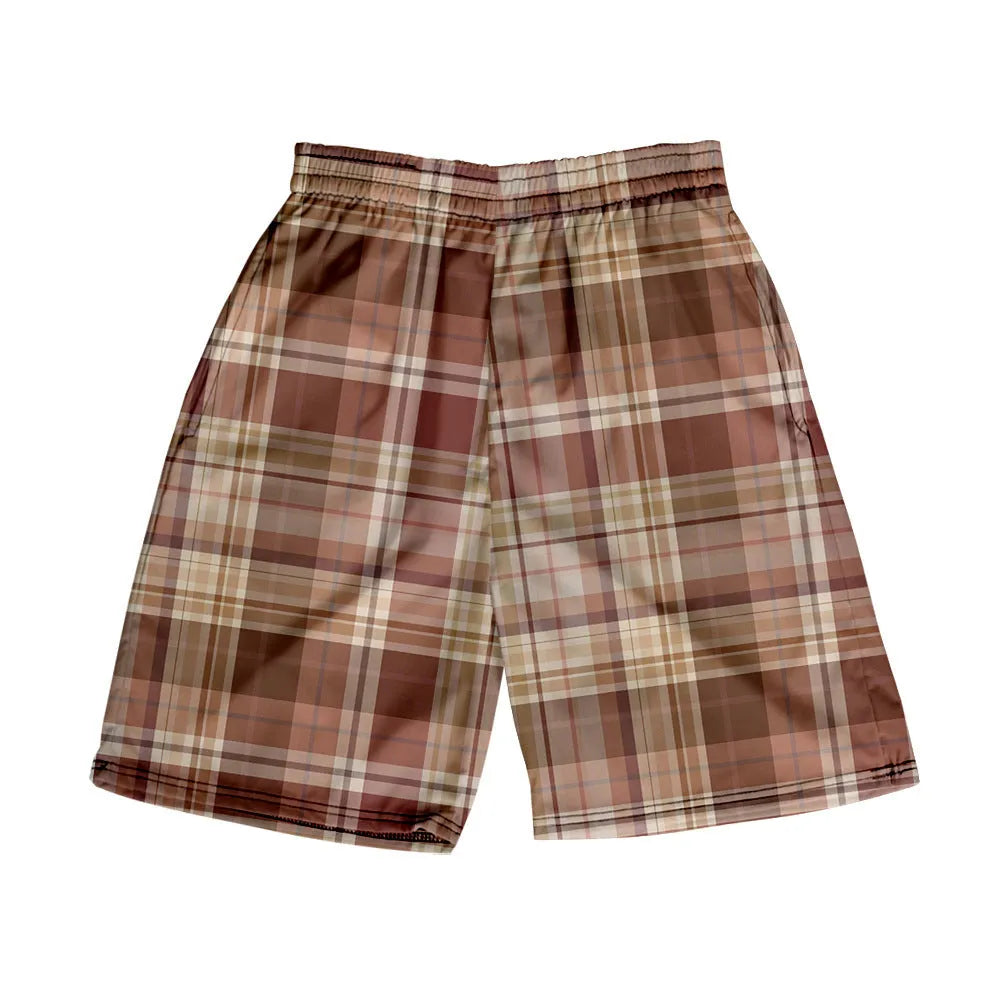 Men's plaid shorts with elastic waistband in polyester fabric available in multiple colours