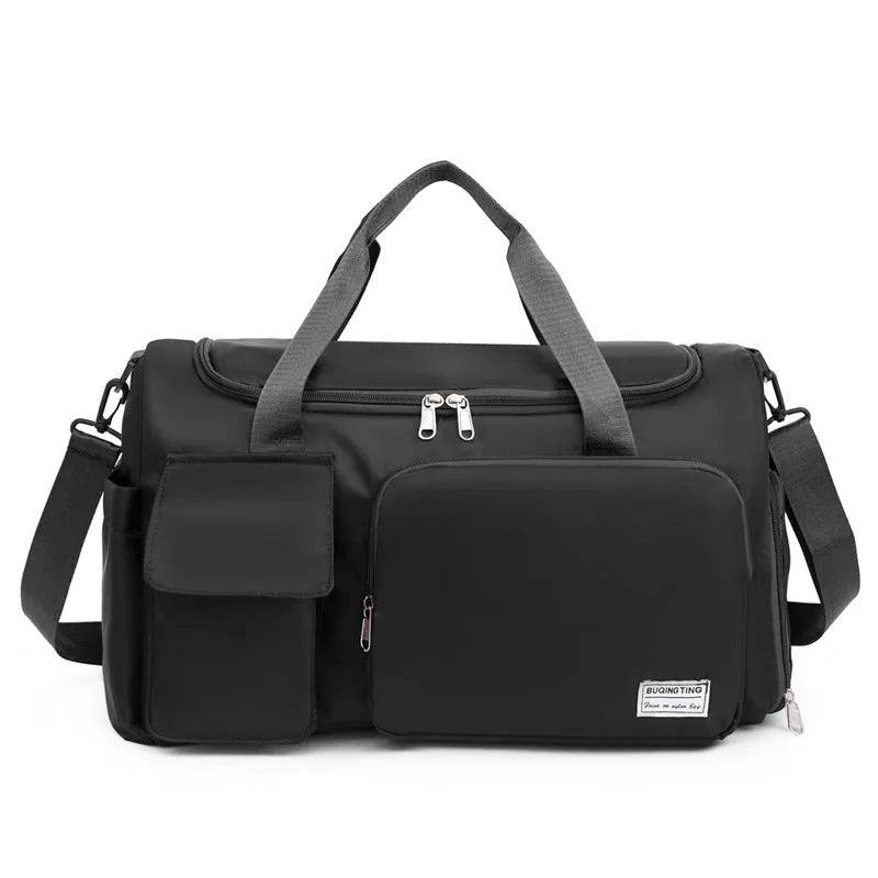 Travel Sports Gym Dry Wet Separation Backpack in gray Oxford cloth with solid colour design and polyester lining