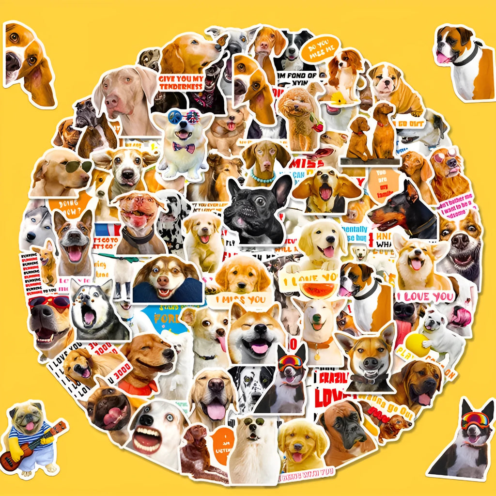 Pack of realistic dog facial expression stickers in Nordic style designs for craft projects