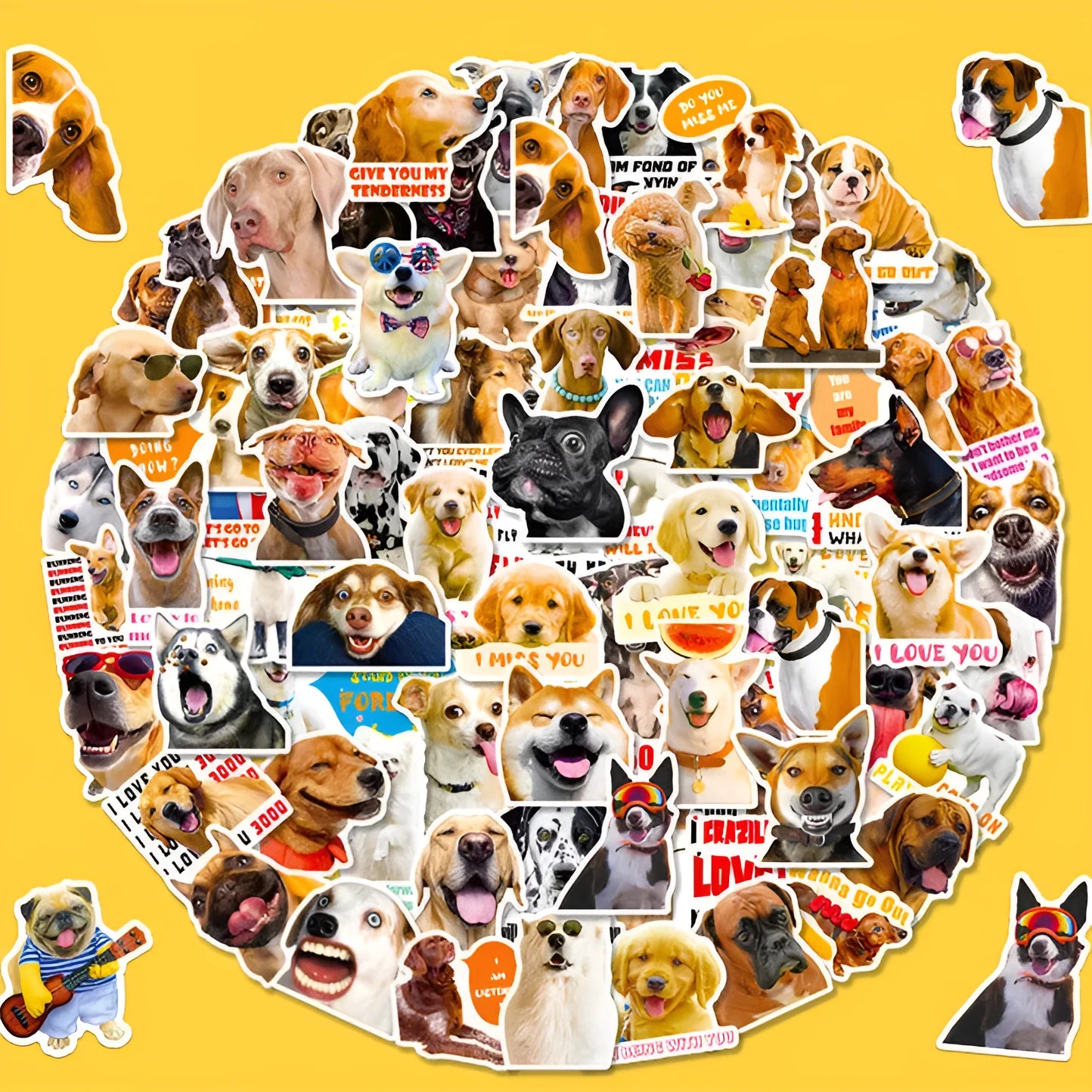 Pack of realistic dog facial expression stickers in Nordic style designs for craft projects