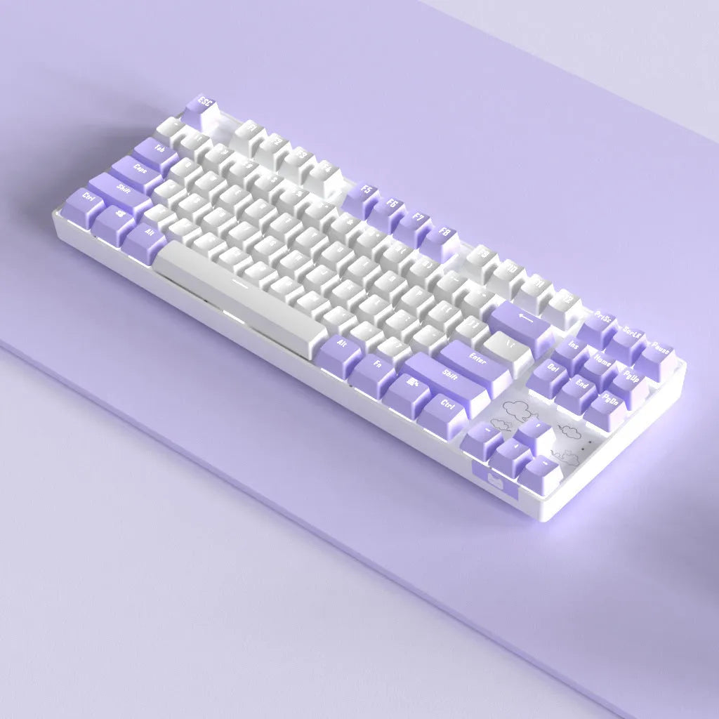 Wireless Bluetooth mechanical keyboard with metal construction in blue white or purple white colour options