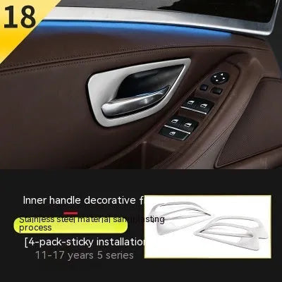 Four silver/grey ABS and stainless steel decorative trim strips for BMW 5 Series F10/F11 interior door handles.