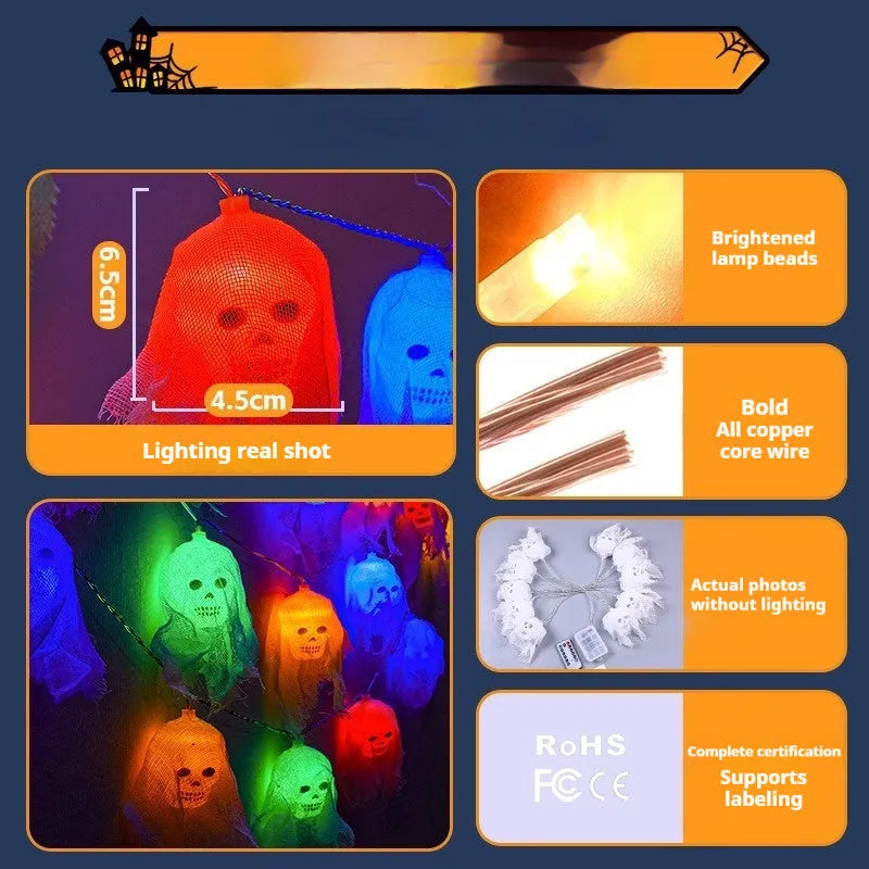Halloween battery-powered LED coloured lights for indoor wall decoration in plastic shell