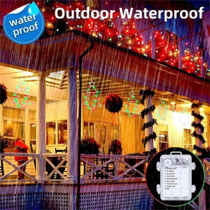 Christmas tree shaped LED string lights with iron frame, 40 lamp beads, white birch colour, 40x25cm, battery operated.