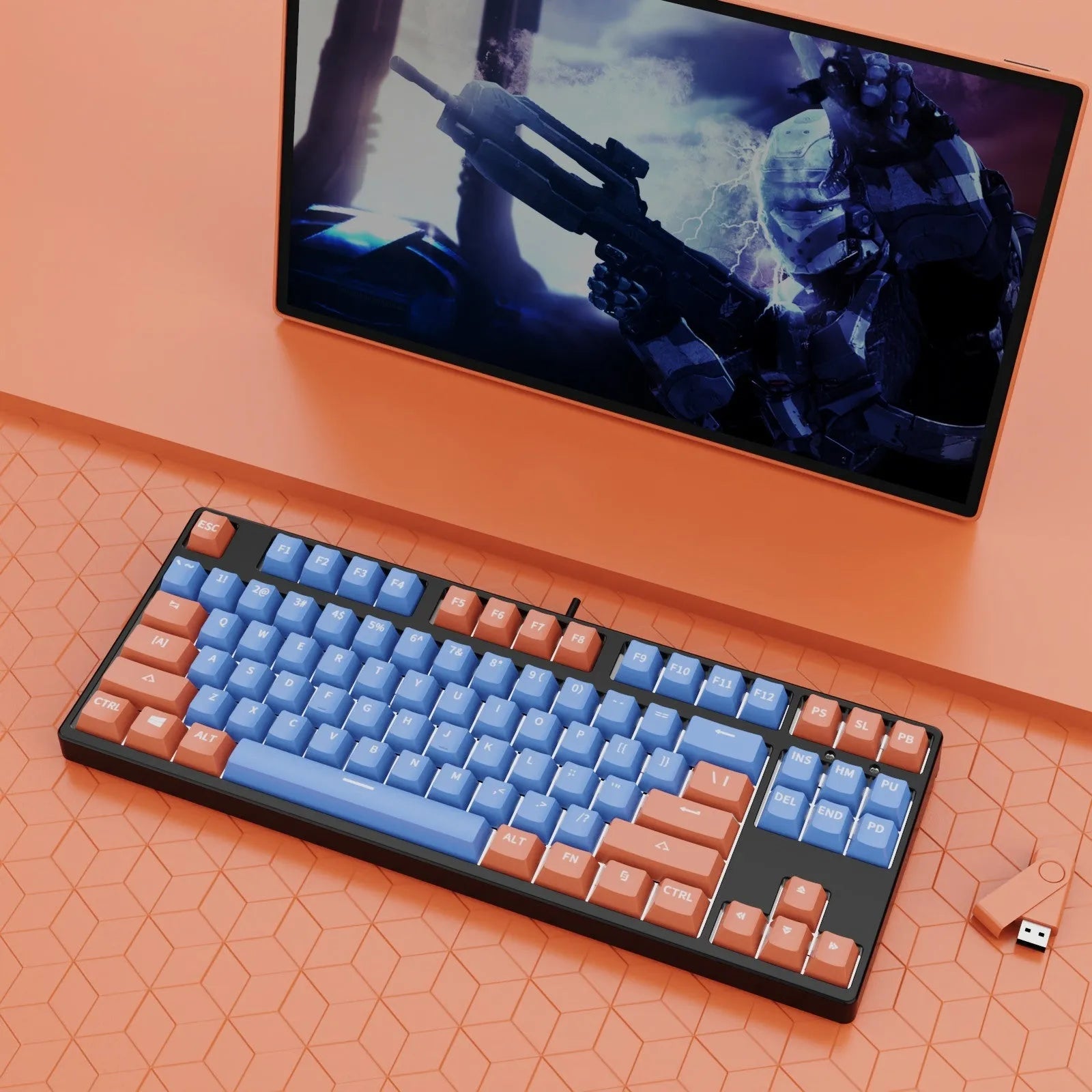 87-key mechanical gaming keyboard with dual-colour backlighting and hot-swappable switches