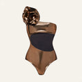 Gold handmade one-piece swimsuit with hollow out halter neck design