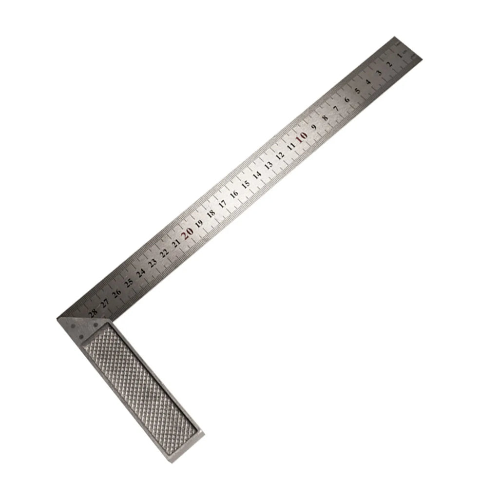 Two red metal combination angle rulers for civil surveying with imperial scales and transparent storage bag