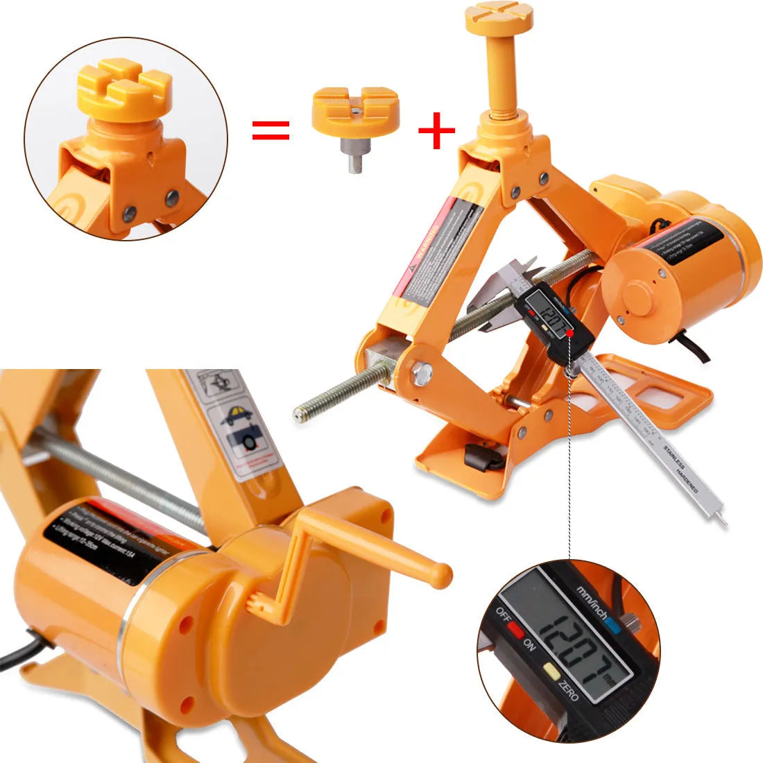 Yellow steel car electric jack set with electric wrench for vehicle tyre changes