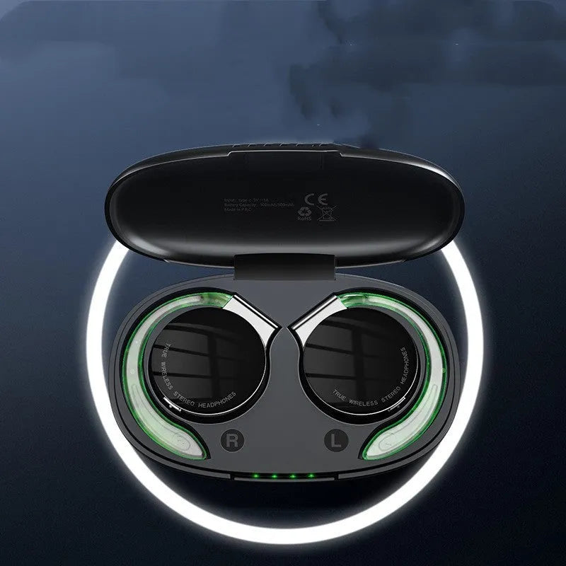 Black and white sports wireless Bluetooth earphones with bilateral stereo design