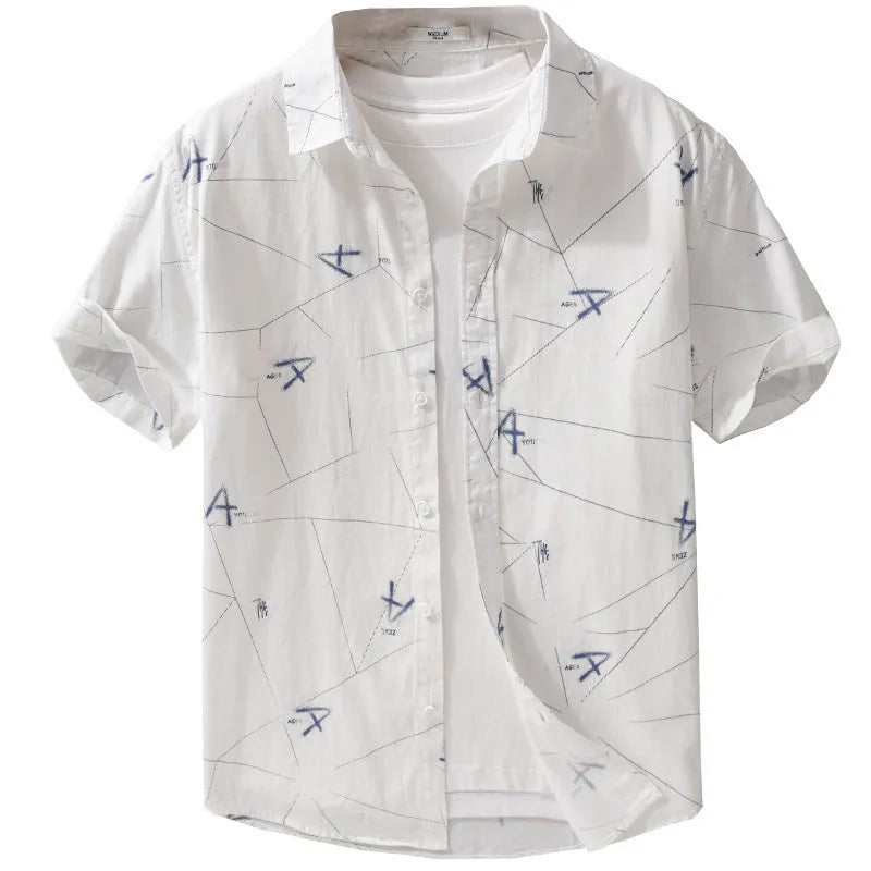 Letter printed short sleeve shirt in pure cotton, loose cardigan style, white light pink or light green