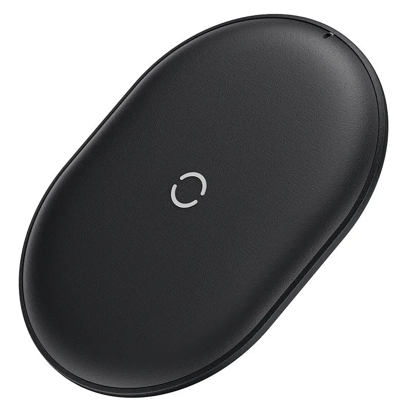 Black and white 15W wireless charging pad with Type-C port for mobile phone charging