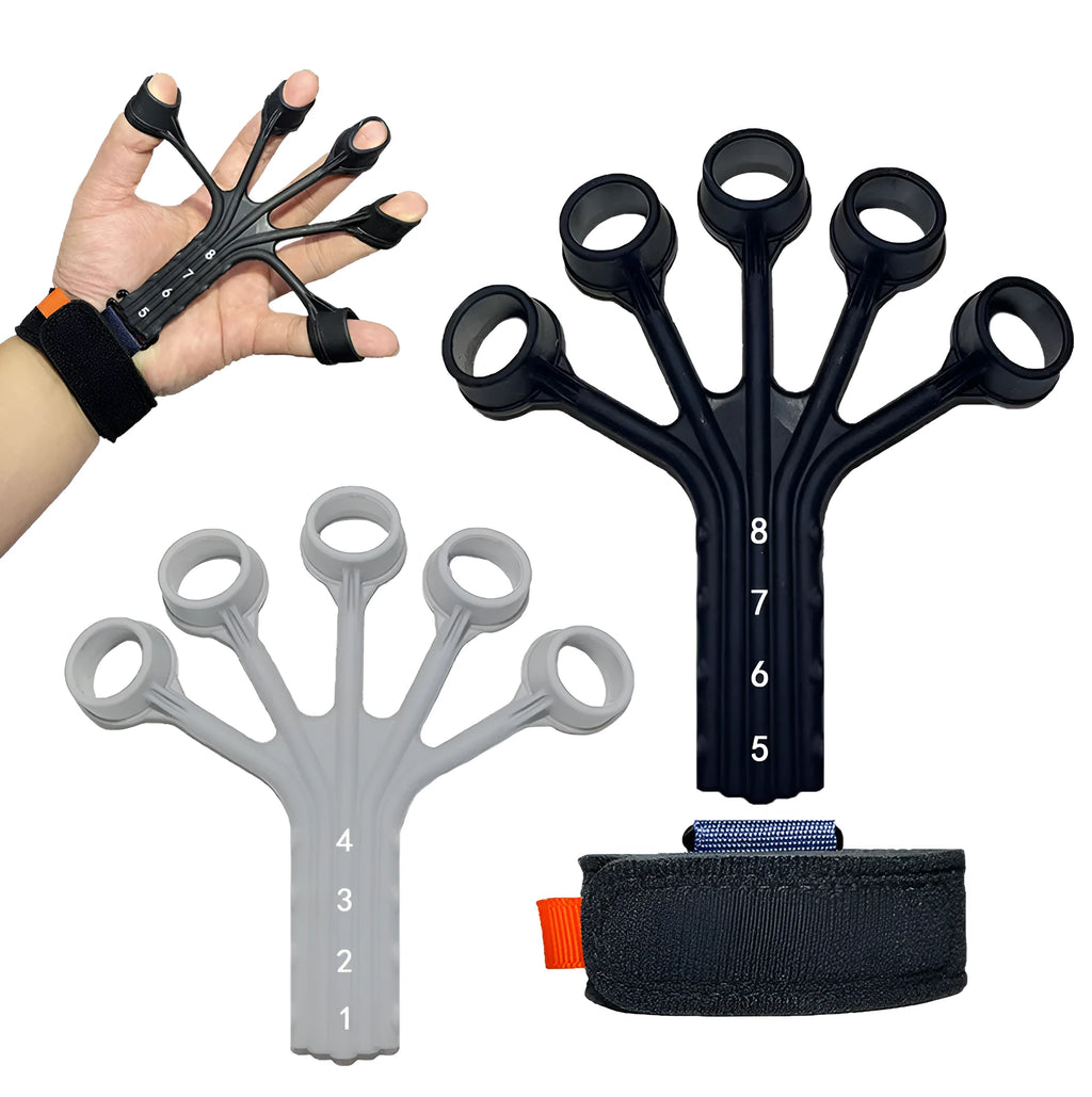 Silicone finger flexion and extension trainer with abdominal tensor function and adjusting belt