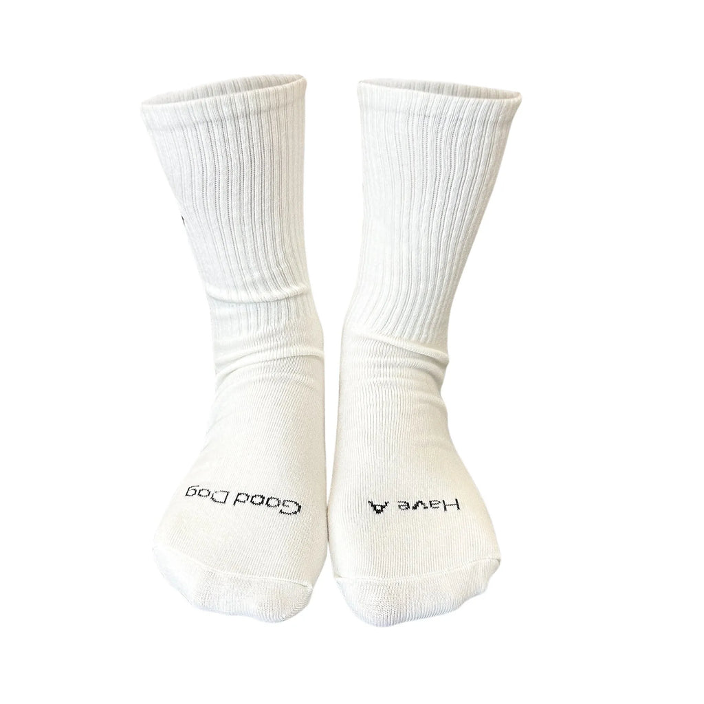 White cotton tube socks with Corgi dog pattern, four season lightweight design for students