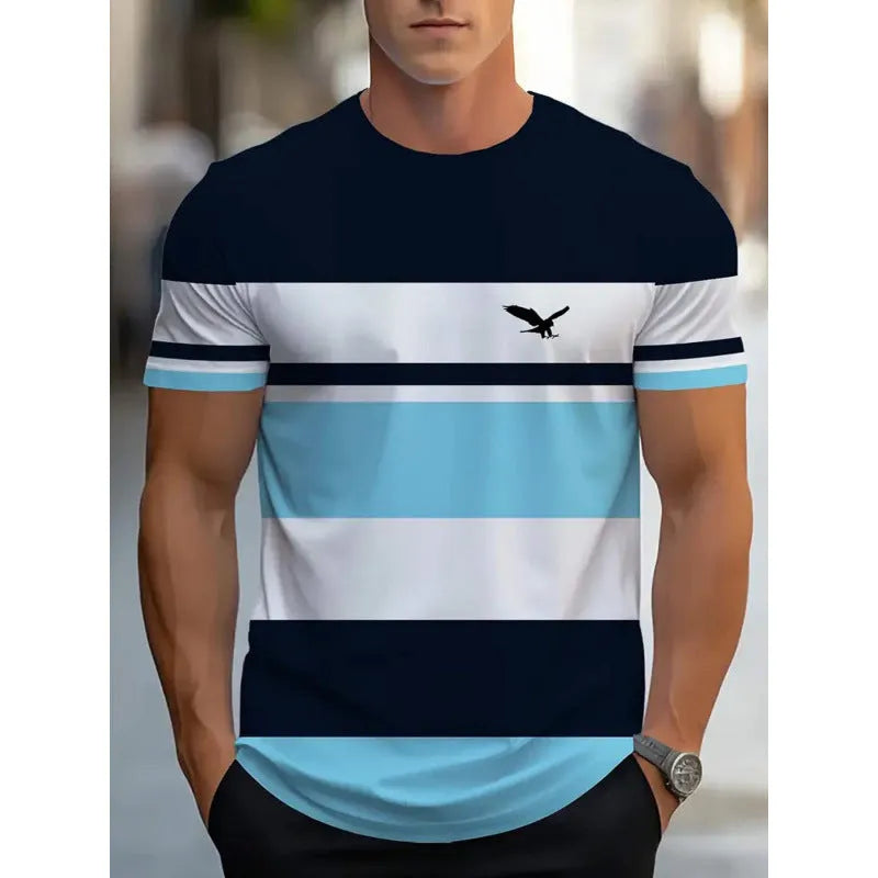 Men's loose-fit short-sleeved T-shirt with digital 3D stripe printing in various colour styles