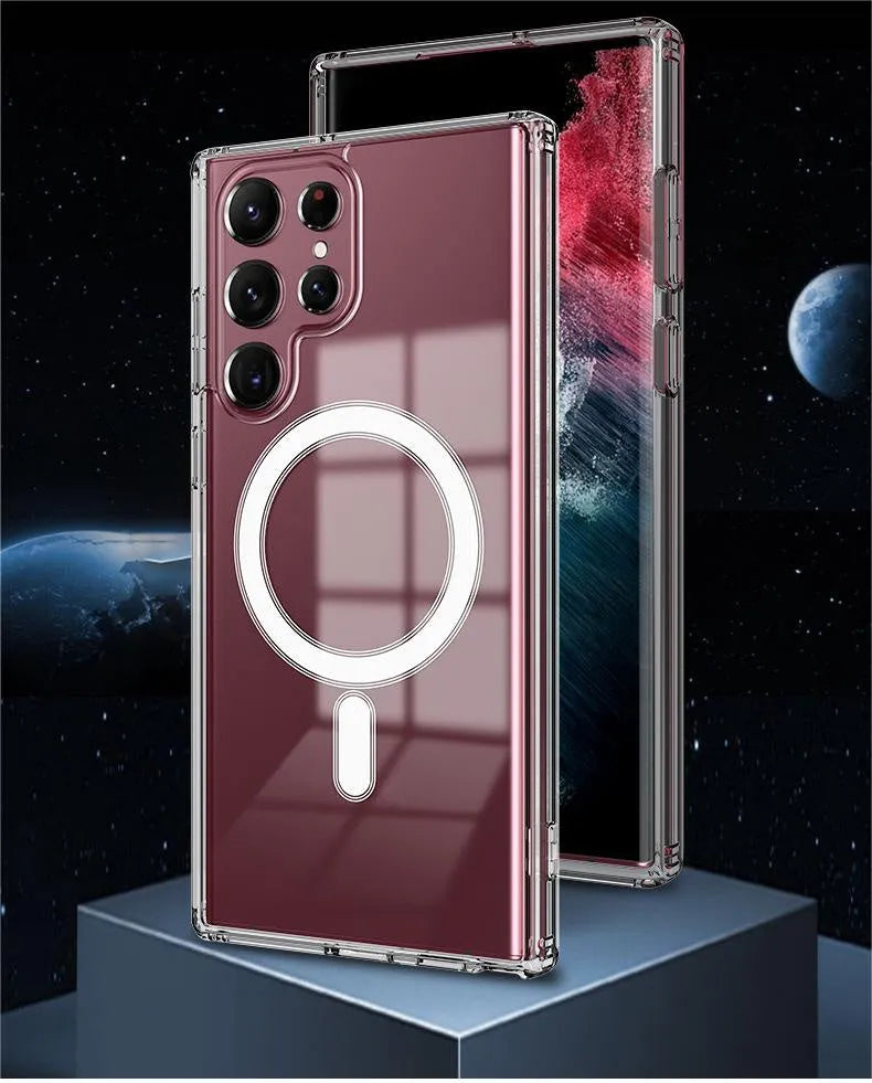 Transparent MagSafe magnetic phone case for Samsung S21 S22 S23 smartphones