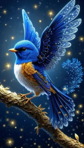Handmade Blue Bird design diamond painting kit on a 60x100 cm canvas with internal wooden frame