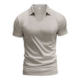 Men's V-neck short sleeve t-shirt in apricot colour with loose casual fit and thin cotton blend fabric