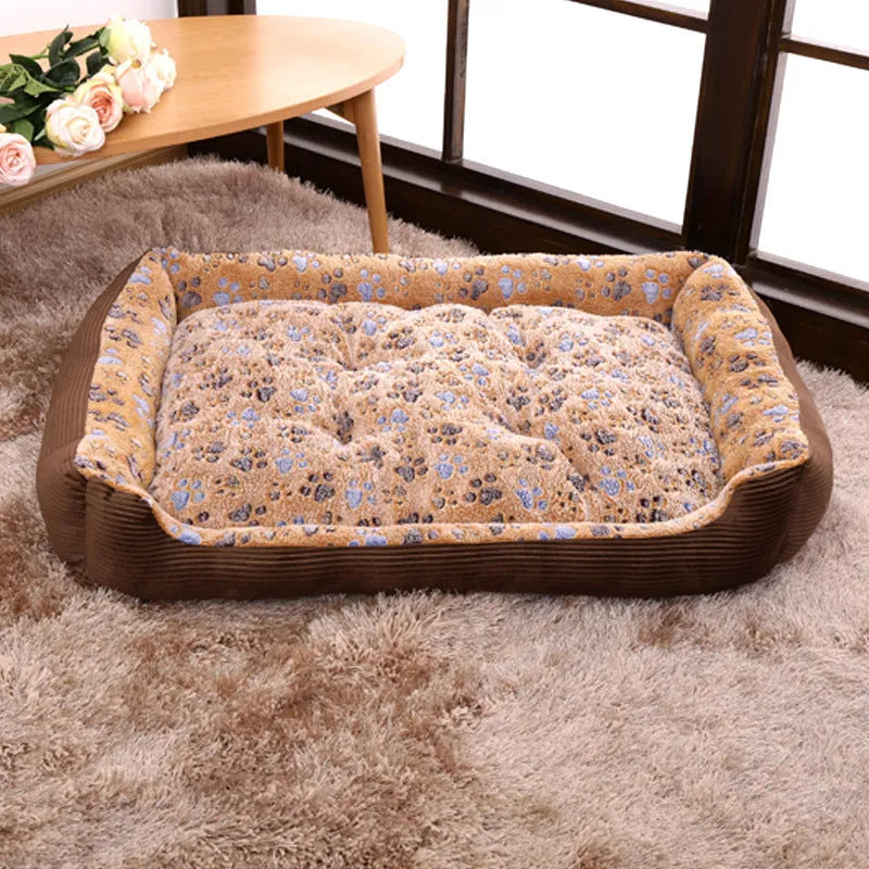 Beige plush pet bed with raised sofa-style edge and removable cushion for small dogs