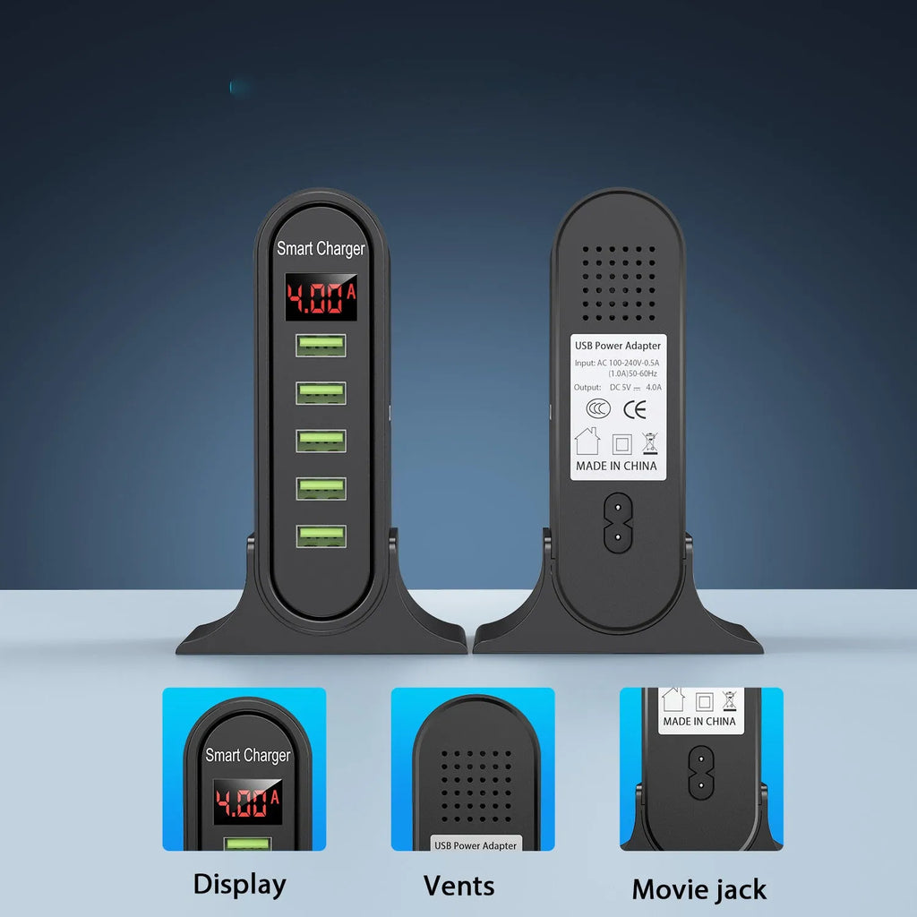 Smart LED digital display USB wall charger showing charging status indicator