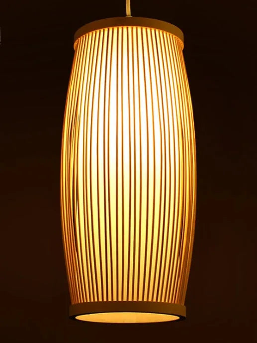 Handwoven bamboo plaited table lamp with soft glow for bedroom or hall decoration