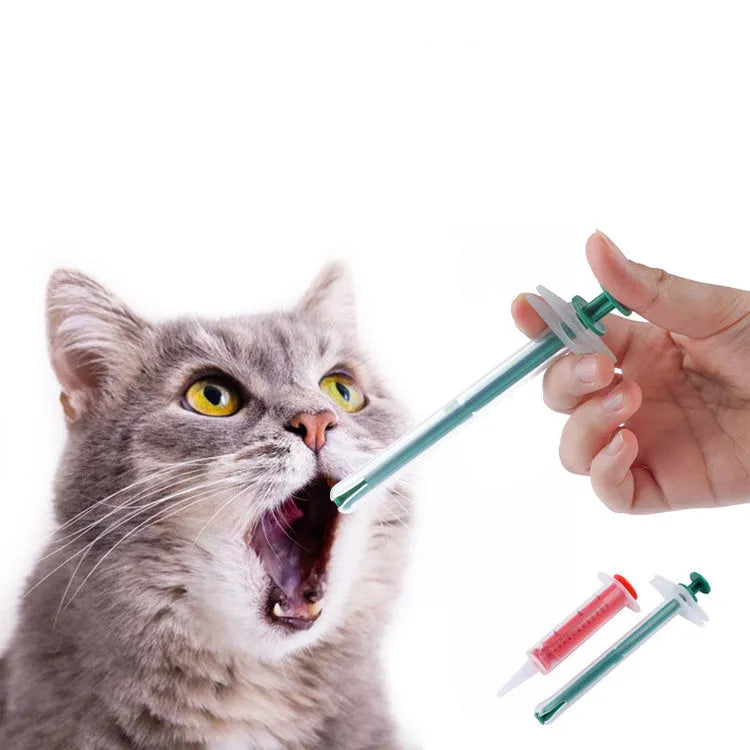 Two-piece soft-tip pet pill shooter set for cats and dogs with silica gel syringe