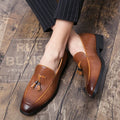 Men's pointed toe slip-on business shoes with tassel detail in artificial PU material