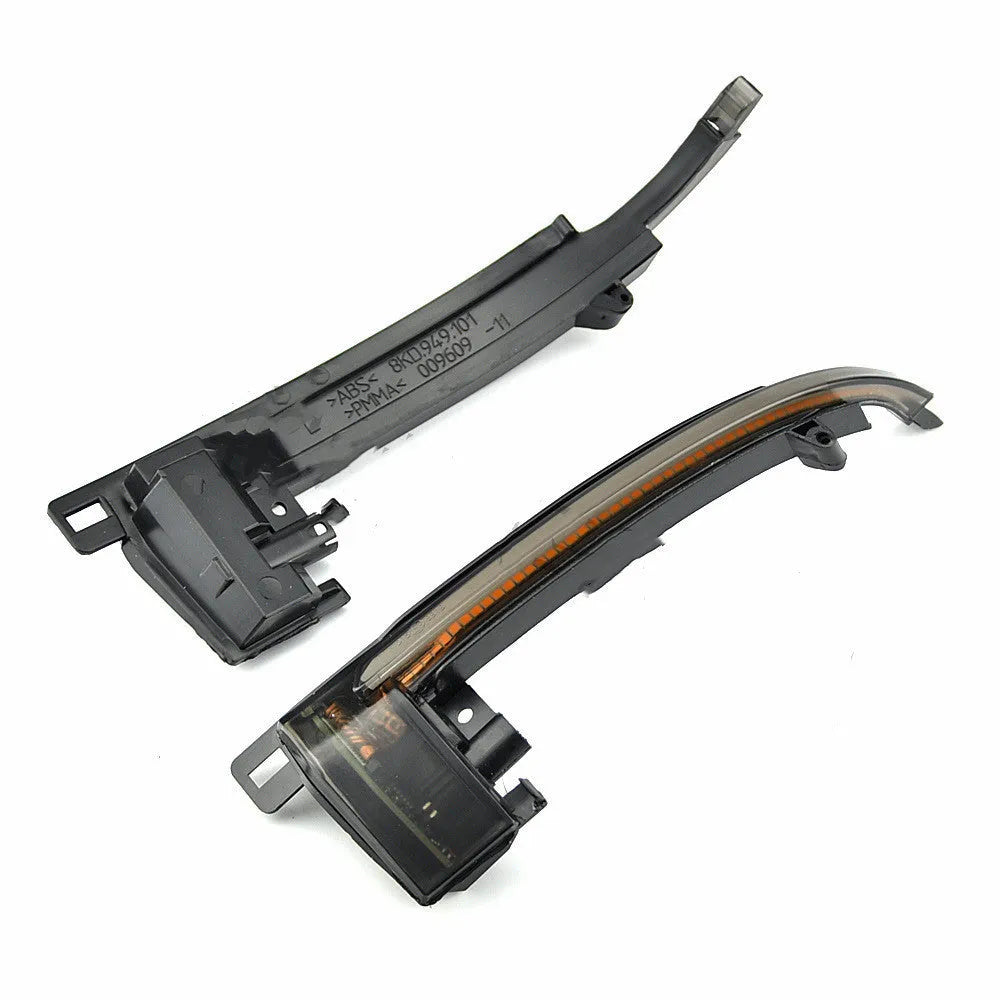 Dynamic LED mirror turn signals for Audi B8 and B8.5 models in blackened or crystal white finish