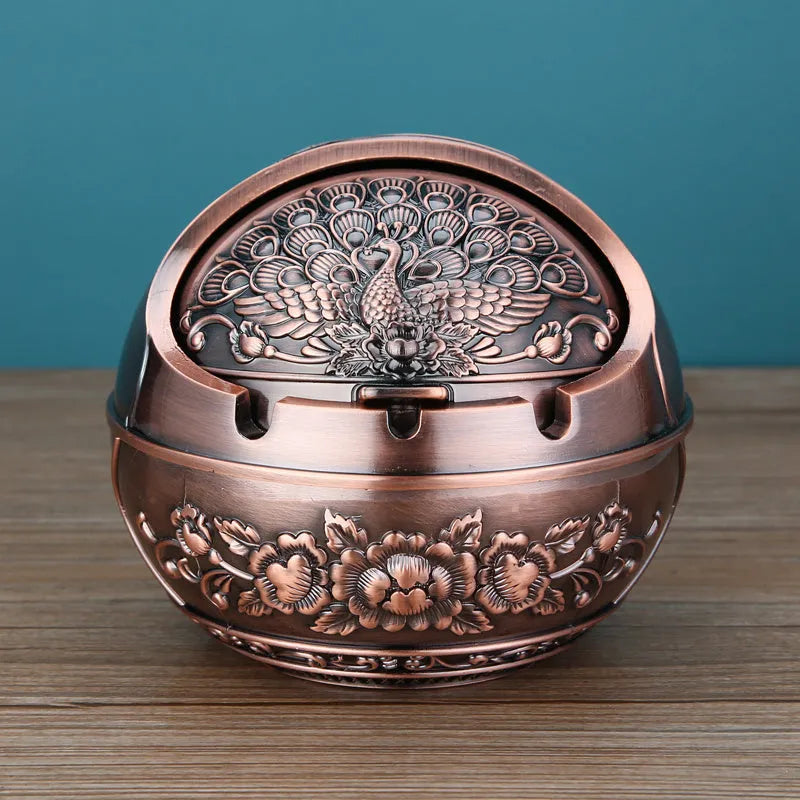Bronze decorative ashtray with smoke extinguishing slot featuring traditional dragon design