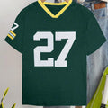Loose fit cotton t-shirt with digital printed letter pattern in red or green