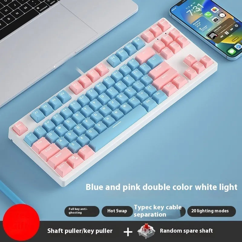 87-key mechanical gaming keyboard with dual-colour backlighting and hot-swappable switches
