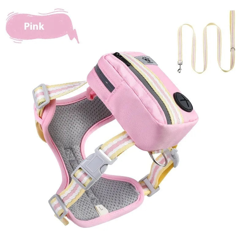 Explosion-proof anti-strangulation dog harness with Oxford cloth traction rope in pink, yellow, green, or lake blue