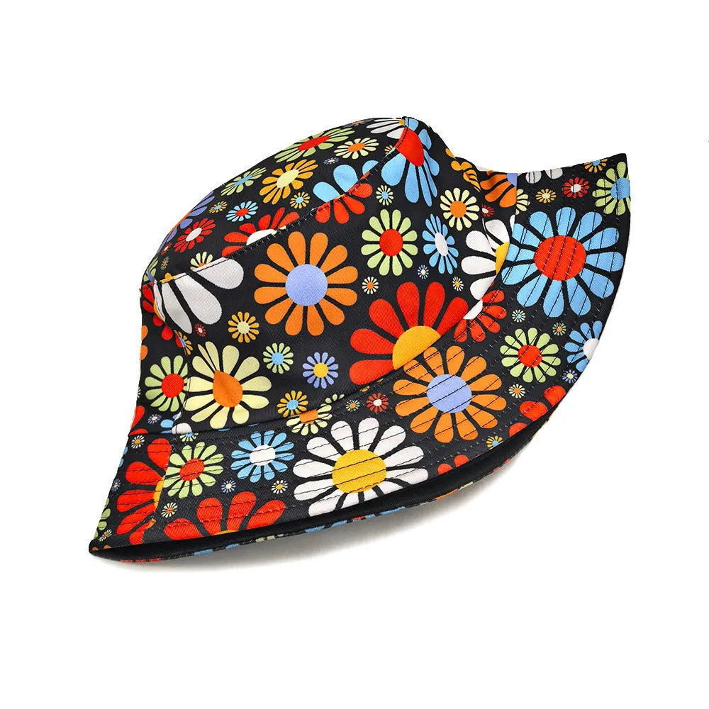 Colourful flower print bucket sun hat with dome crown design