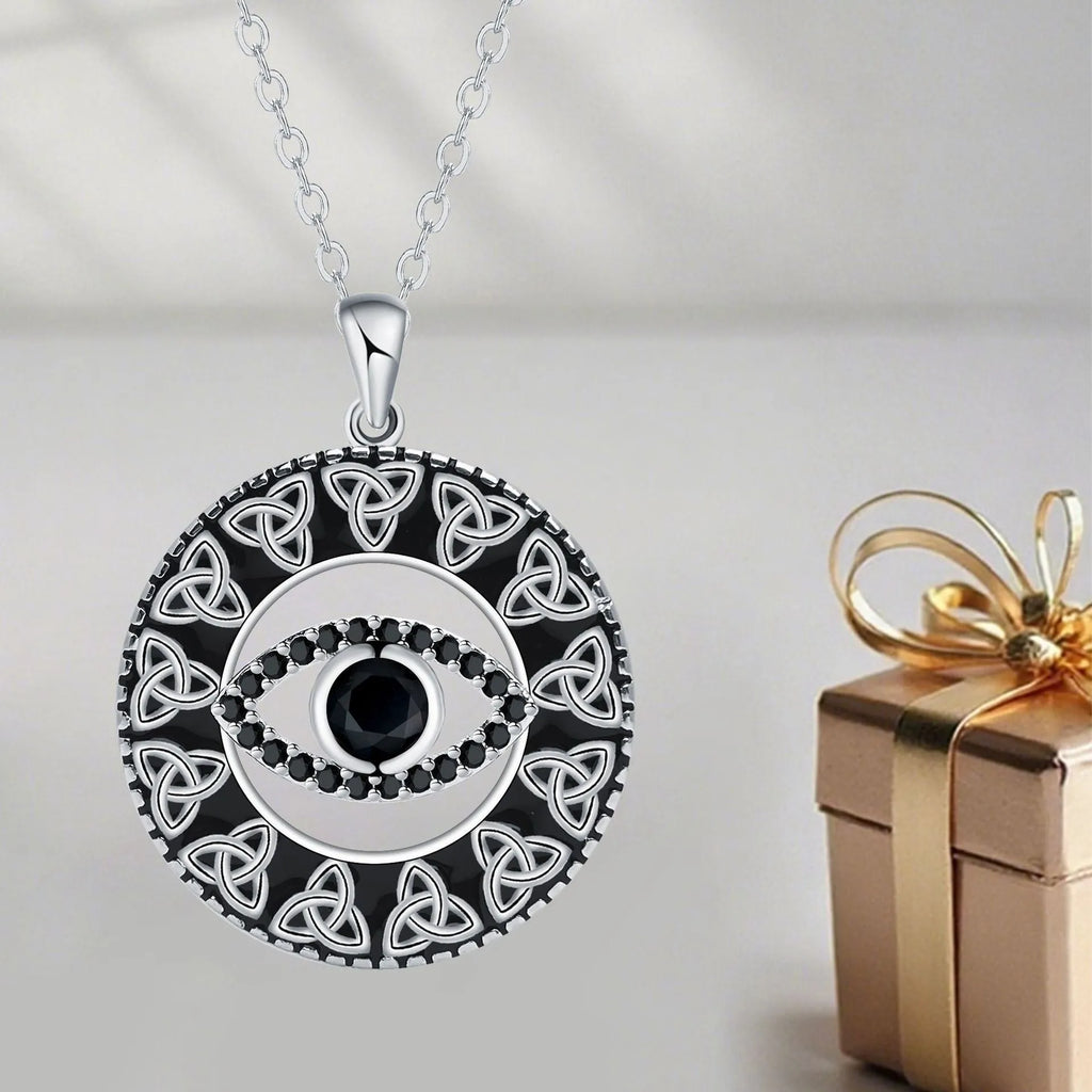 Devil's eye necklace with copper pendant and cross chain design for women
