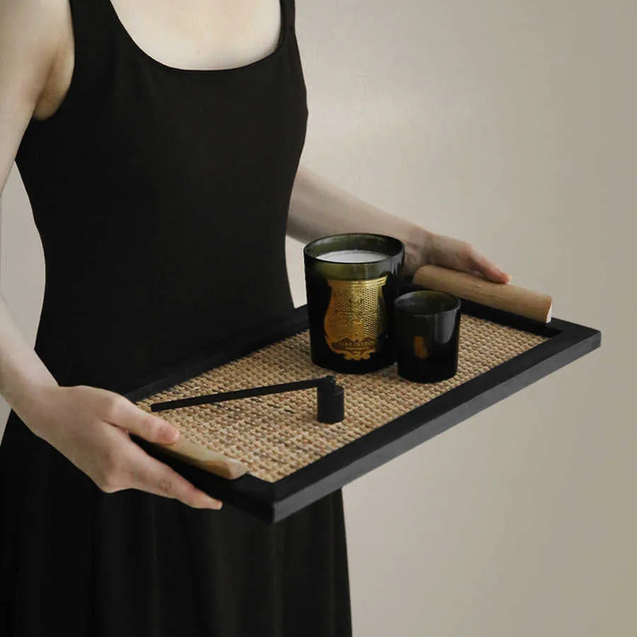 Pine wood compartment serving tray shown in large and small size options