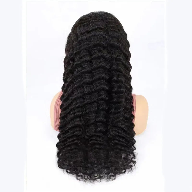 Simple solid colour half lace human hair wig shown in one of the available lengths from 18 to 34 inches.