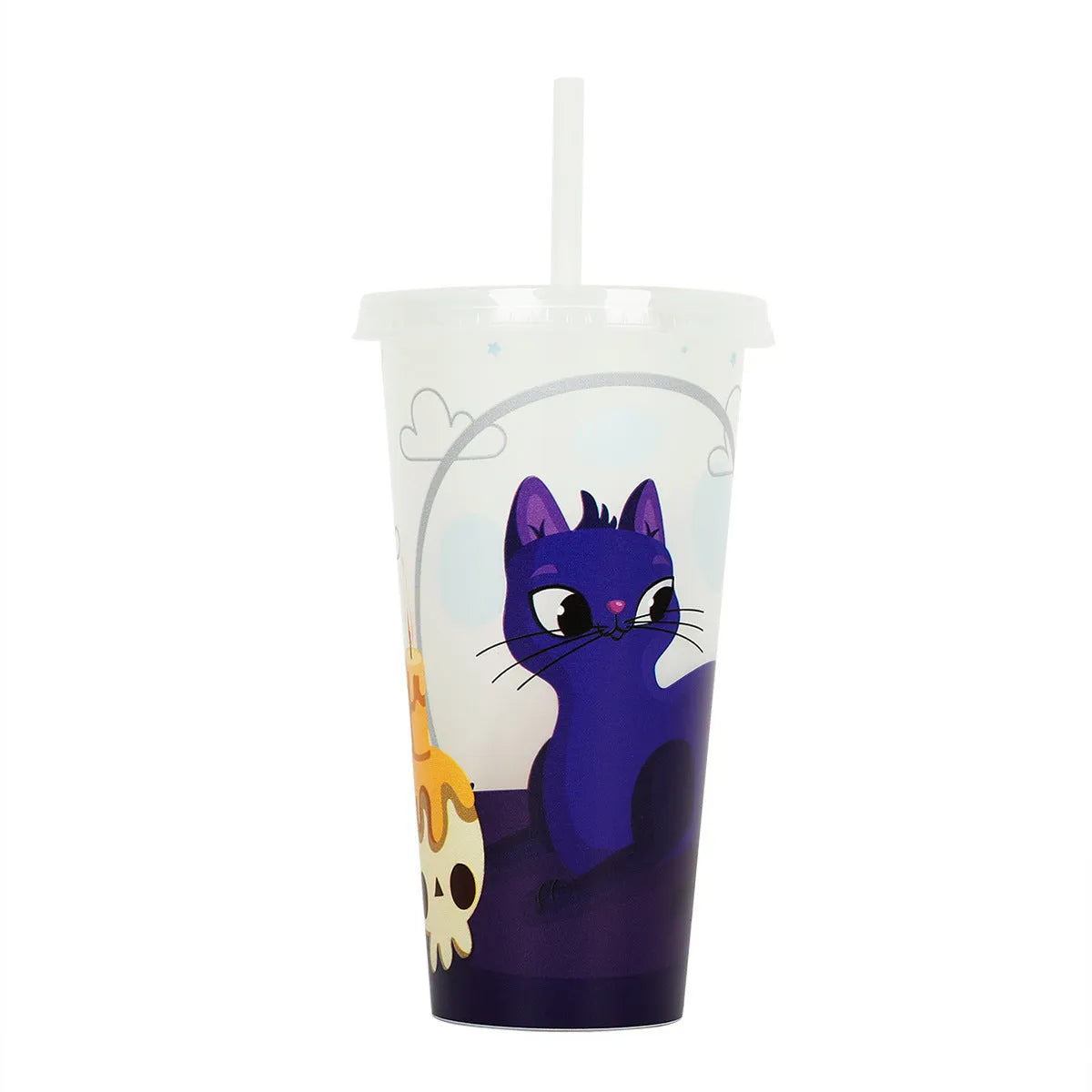 720ml Halloween plastic sippy cup with luminous straw showing cylindrical shape and six colour options