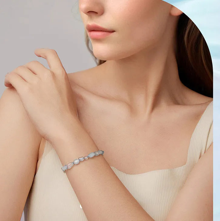 Blue crystal bracelet for women in silver with geometric ring shape, electroplated finish and BSB223 colour