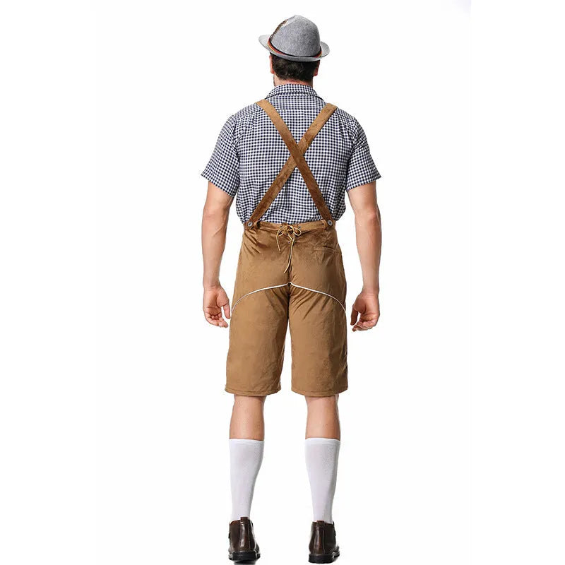 Men's Beer Festival Clothing Set with long sleeve shirt, fifth pants, and denim hat in British style