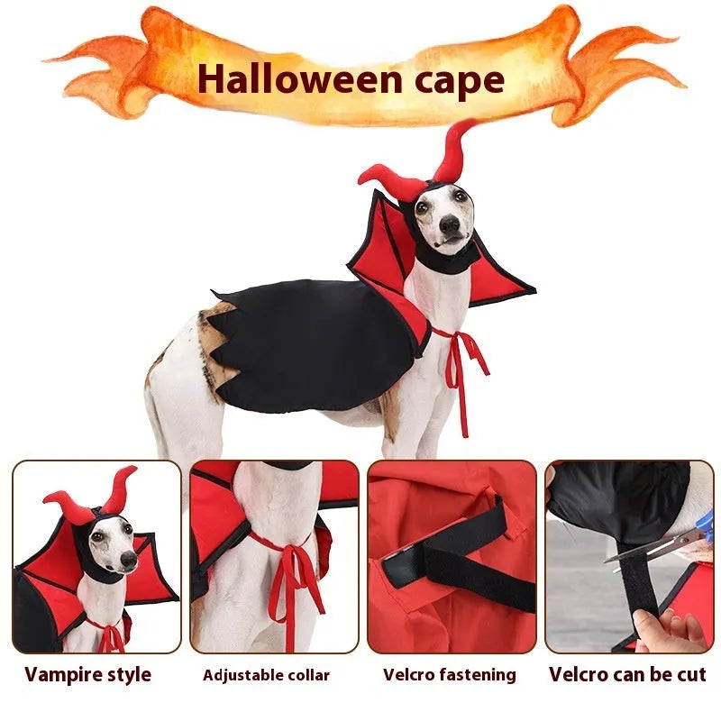 Black polyester vampire costume with cloak and hat for cats or dogs on Halloween