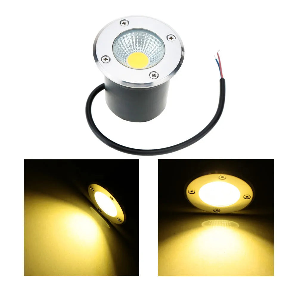 Round stainless steel LED COB underground light with black finish for outdoor garden pathway