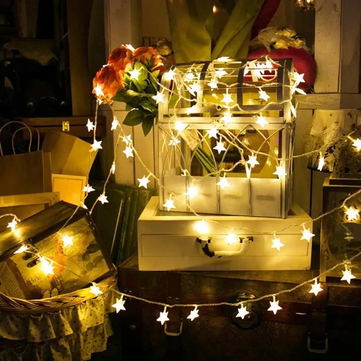 LED star light string 3 metre 20 warm white lights glass shell outdoor holiday decoration