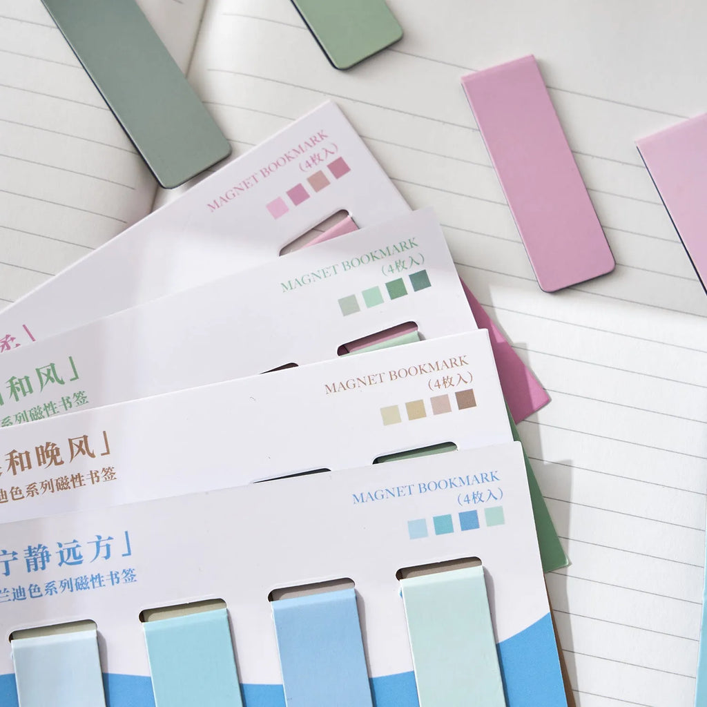 Morandi series magnetic colour block bookmarks set of 4 with minimalist design