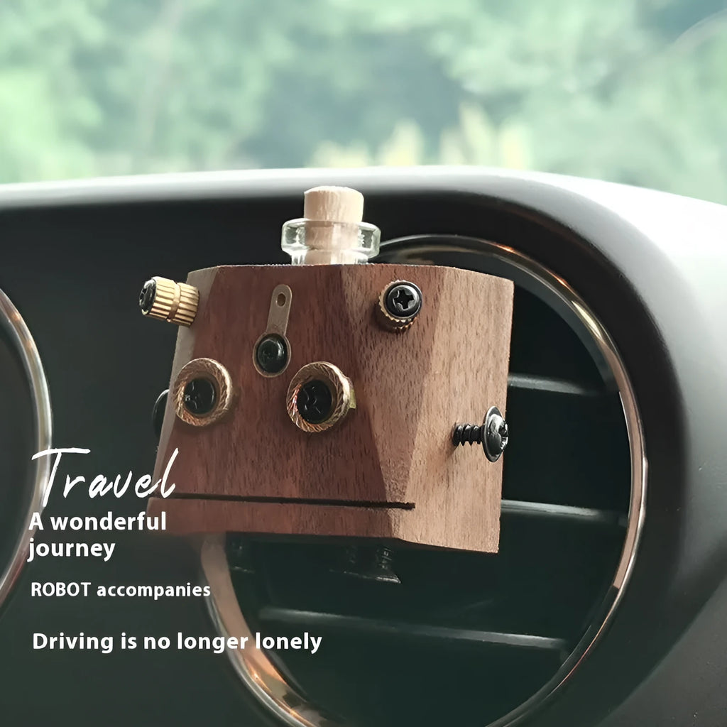 Square wooden robot car decoration ornament with essential oil bottle set in creative trend style