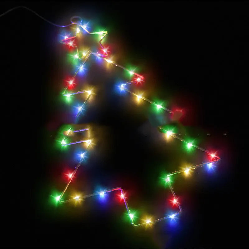 Christmas tree shaped LED string lights with iron frame, 40 lamp beads, white birch colour, 40x25cm, battery operated.