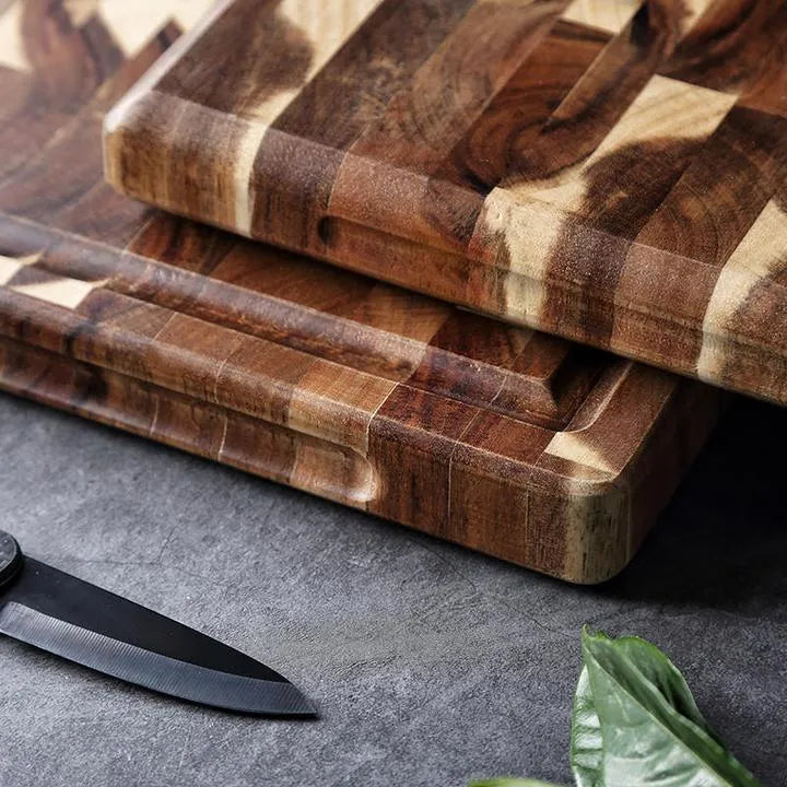 Brown acacia solid wood cutting board with 3cm thickness for kitchen food preparation