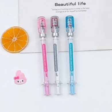 Creative vaccine design gel pen with black ink refill showing 15.7cm length