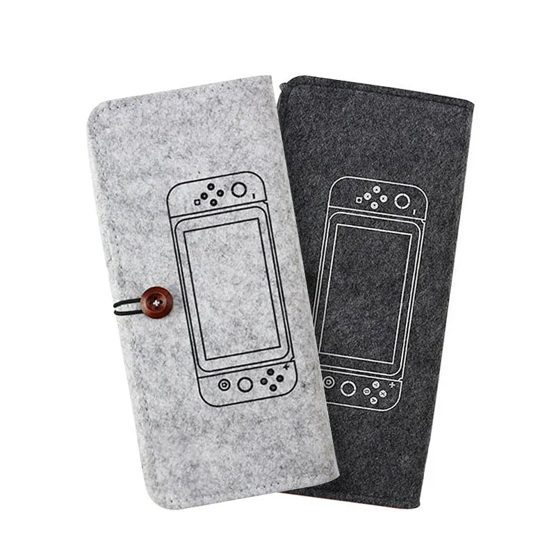 Black and grey felt pouch bag for Nintendo Switch console with game card slots