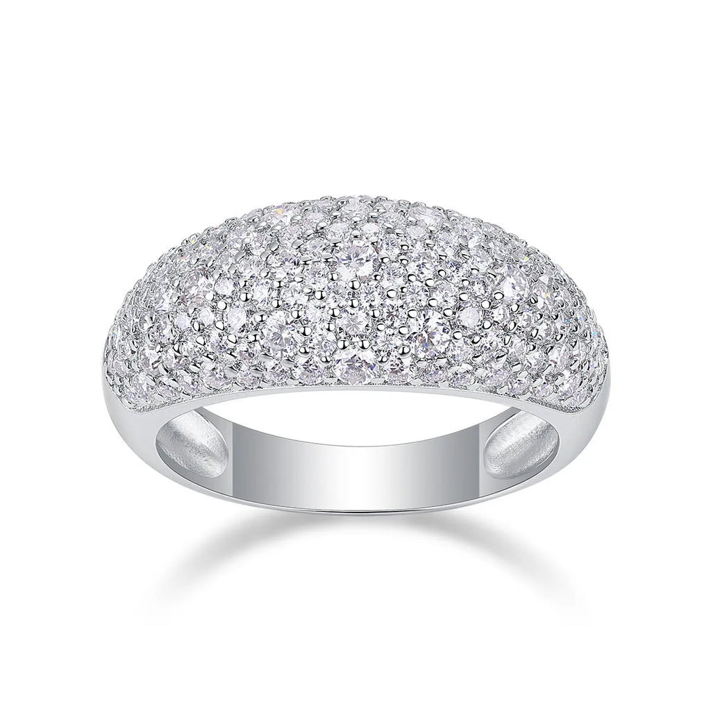 Moonlit Night Stars moissanite wedding ring set in S925 silver with platinum plating on white background