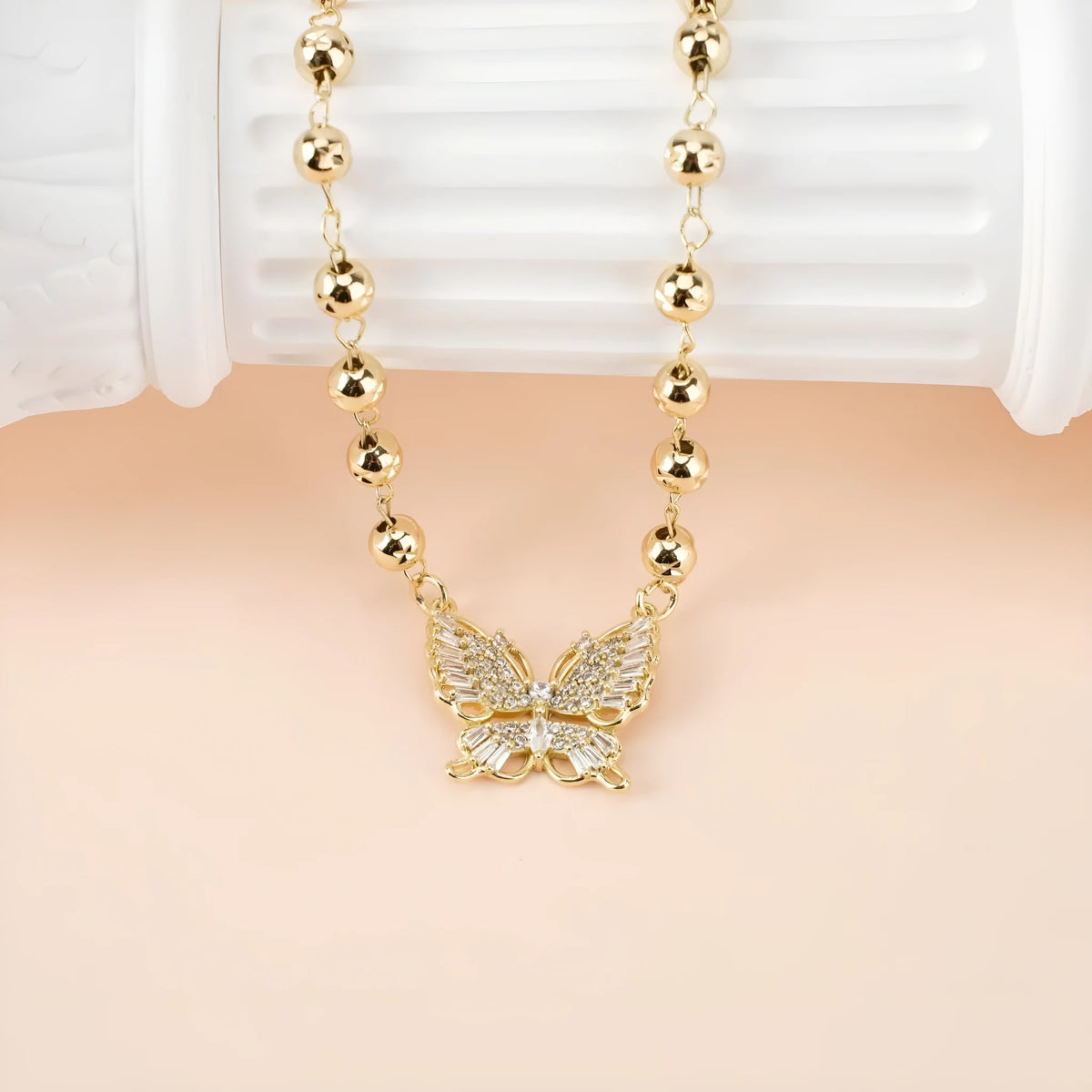 Gold butterfly necklace with zircon inlay, adjustable stainless steel women's jewellery for gifts
