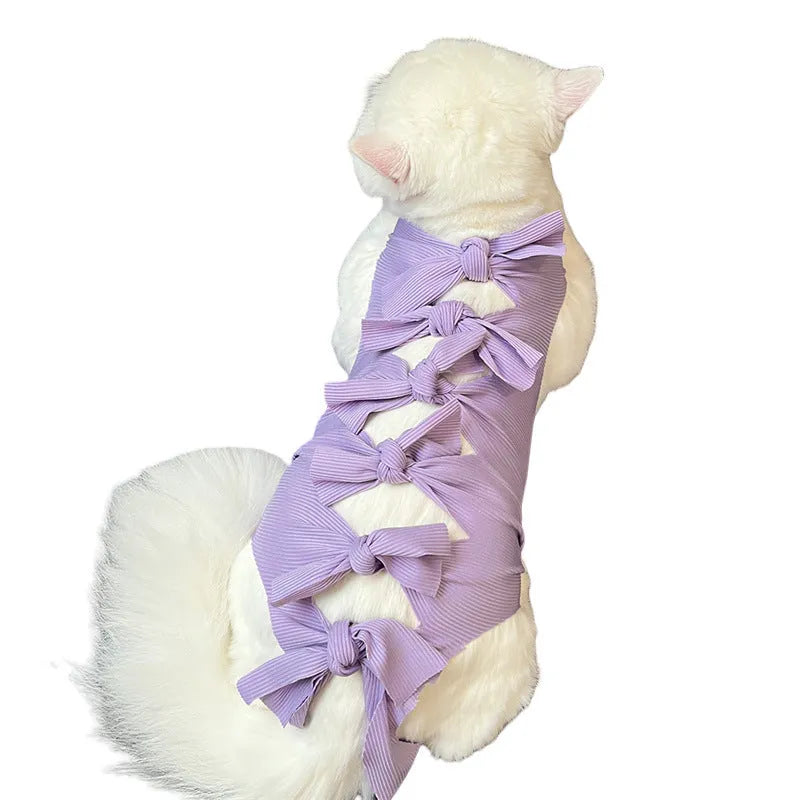 Lace-up cat sterilization recovery clothing in polyester with adjustable sizing for post-operation protection